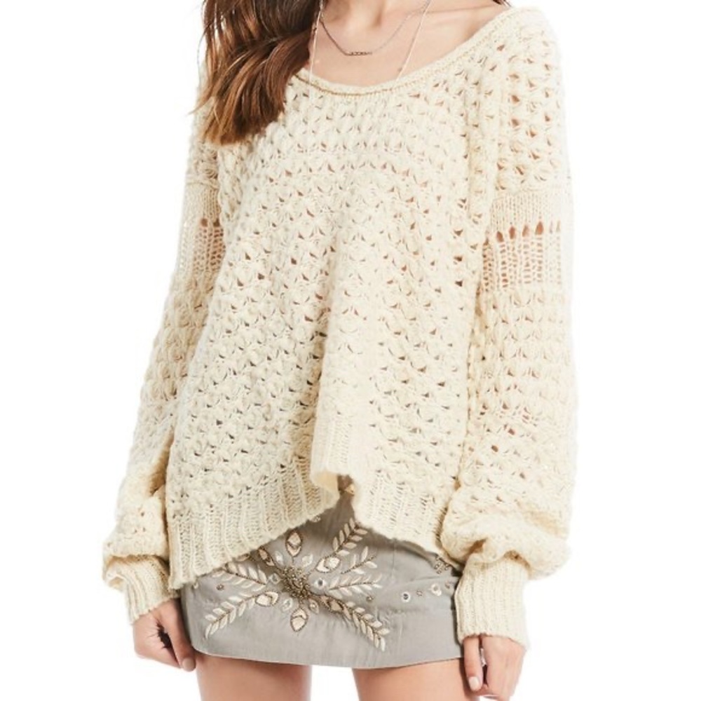 L Free People Cream Crashing Waves Sweater